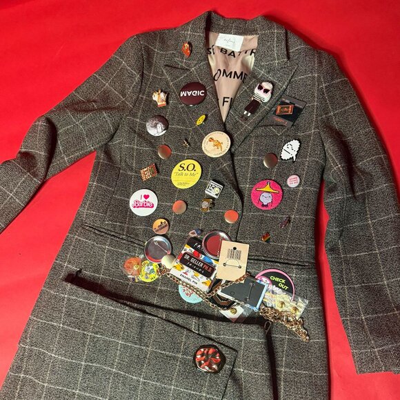 DIY Upcycled Plaid Blazer & Skirt Set – Mix-and-Match Vintage Pin Kit Included - Picture 1 of 13